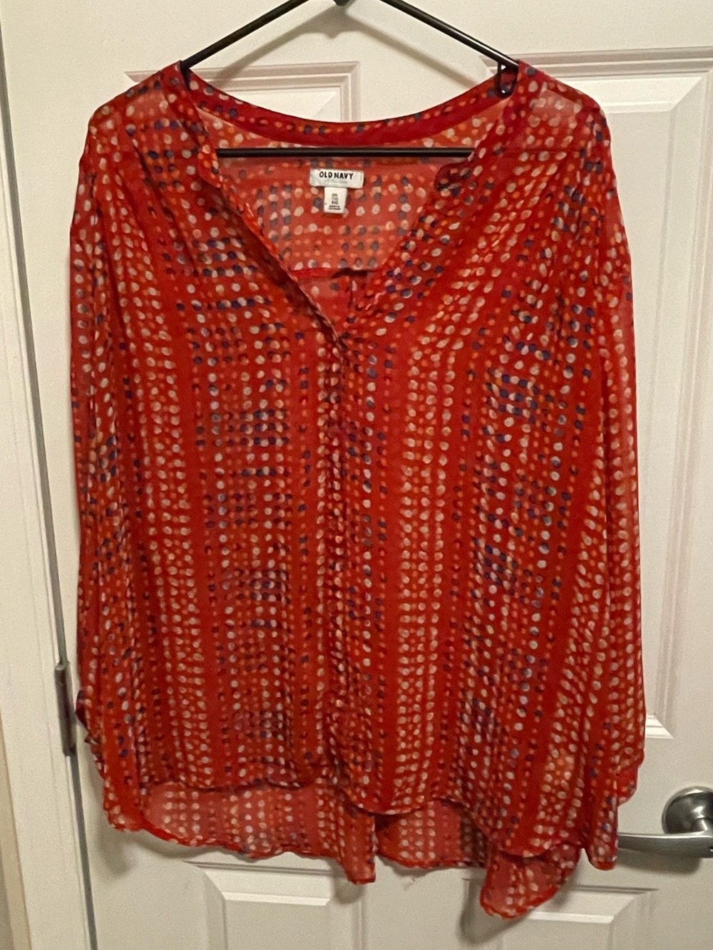 Old Navy Red Sheer Printed V-Neck Blouse